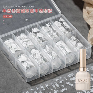 Elegant Watercolor Bamboo Crane Nail Art Transfer Paper Chinese Style Summer Trend Grass Snow Nail Stickers Beauty Tools