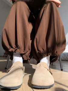 High Waist Wide Leg Pants Womens Spring Autumn New Style Floral Bud Loose Balloon Pants Wooden Edge Trim Nine Points