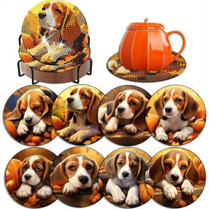 8 Cái/bộ Động Vật Con Chó Con Tranh Gắn Đá Đế Lót Ly Có Giá Đỡ Tự Làm Nghệ Thuật Thủ Công Quà Tặng Cho Người Mới Bắt Đầu Acrylic Bộ Nghệ Thuật Kích Thước 9.7Cm