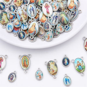 20Pcs Mixed Style Alloy Enamel Pendant Virgin Mary Jesus Christmas Charms For Jewelry Making DIY Necklace Catholic Rosary Accessories