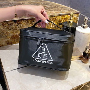 Large Capacity Portable Makeup Bag Travel Toiletry Storage Bag Handheld Cosmetic Bag Cubic Structure PU Material for Everyone