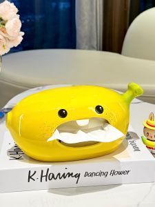Cute Ceramic Banana Tissue Box Living Room Luxury Creative Drawer Tissue Box Home Entrance Coffee Table Decoration Napkin Box