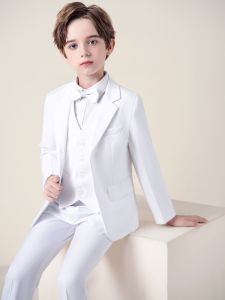 Childrens Business Suit Little Host College British Suit Boys White Wedding Dress Costume for Piano Performance Men