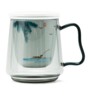 Cốc Trà Thủy Tinh Dung Tích Lớn Có Nắp Lỗ Rò Rỉ Bằng Gốm Sứ Vẽ Tay Cách Ly Trà Nước Cốc Đựng Nước Cho Văn Phòng