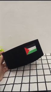 PROMO!!!!! Songkok peci hitam bordir logo bendera Palestina Palestine tinggi Normal (9 cm) + Ada Dus Setiap Peci