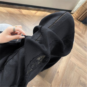 QIAONIAOGE | Quần ống rộng ren đen thêu khoét lỗ vải lanh cotton lụa băng mùa hè phong cách cổ điển dài đến sàn quần áo thường ngày cho nữ