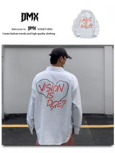 Street Style Hand-Painted Graffiti Striped Shirt Casual Loose plus Size Fashionable Couple Outerwear for Men And Women