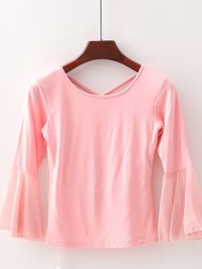 เสื้อยืดโยคะแขนยาวทรงหลวมสำหรับผู้หญิง คอกลม แขนกระดิ่ง ผ้าโพลีเอสเตอร์ ระบายอากาศได้ดี แห้งเร็ว ทรงเข้ารูป ฤดูร้อน 2022