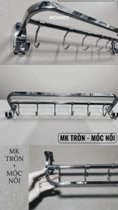 Máng Khăn Tròn Móc Nồi Inox 304 Treo Tường Kèm 6 Móc Dài – Phụ Kiện Nhà Bếp & Phòng Tắm