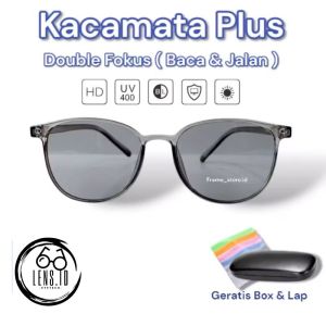 Kacamata Plus Baca dan Jalan Lensa Double Fokus Frame Transparan Pria dan Wanita