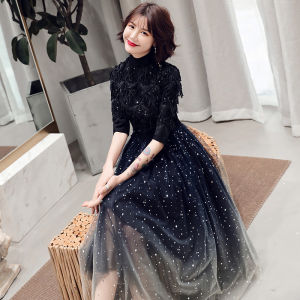 Elegant Black Evening Gown Womens Premium Feeling Beautiful Birthday Party Small Dress Chorus Performance Costume