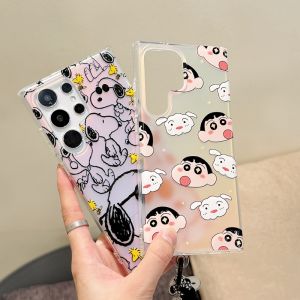 S24UItra S23 S22plus Compatible Laser Etched Snoopy Gradual Color Pencil Phone Case Full Cover Cute Female Protective Shell for Galaxy A55 A54