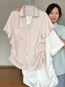 Slimming Pink Polo Neck Short Sleeve Button Shirt