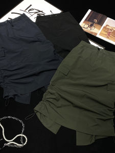 American Retro Workwear High Waist Multi-Pocket Side Drawstring Half Skirt Simple Style Commute A-Line Loose Fit Summer 2025