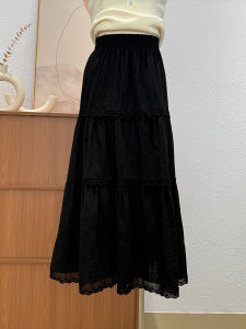 High Waist A-Line Cotton Linen Skirt Womens Spring Summer New Style Elastic Waist Long Skirt Cake Skirt Design Sensation Niche