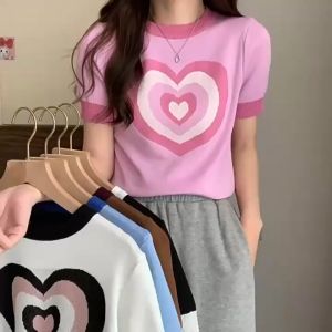 ใหม่ เสื้อยืดแขนสั้น เสื้อยืดคอกลม สำหรับผู้หญิง