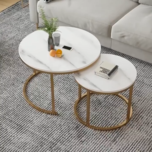 Rarus 2 In 1 Round Coffee Table Side Table Combination Dining Table Living Room Home Steel Wood Coffee Table