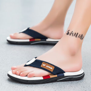 Mens Sandals Anti-Slip Wear-Resistant Summer Slip-On Beach Shoes Breathable Flat Heel PVC Bottom Canvas Upgraded Version