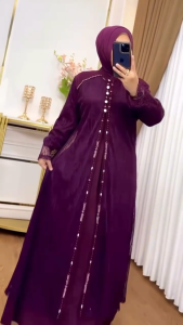 Gamis Brokat Mewah Terbaru Violla Dres BL Ceruty Babydoll Mix Brukat Aplikasi Payet M L XL XXL 3XL Dress Set Outer Kondangan Wanita Kekinian Baju Muslimah Remaja Viral Warna Burgundy Mahogany Emerald Putih Navy