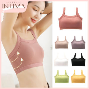INTIMA 2 In 1เสื้อยกทรงสำหรับผู้หญิงเสื้อกล้ามผ้าฝ้ายพร้อมแผ่นหน้าอกแบบตายตัวชุดชั้นในบรายกกระชับหน้าอกไร้ตะเข็บไร้สายป้องกันการเปิดรับแสงเสื้อกั๊กแบบเต็มคัพสวยงามสปอร์ตบราเลตต์