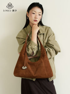 Retro New Chinese Style Leather Velvet Bag Womens Underarm Bag Single Shoulder Bag Soft Medium Hardness Zipper Closure Leisure