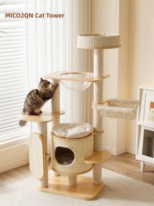 MIAOZAN | Space-Saving Solid Wood Multi-Level Cat House and Tree