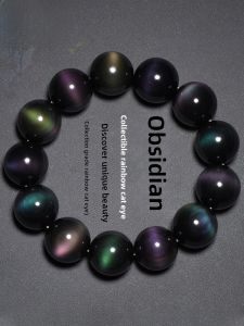Natural Rainbow Eyes Obsidian Bracelet Men Female Year of Fate Bracelet Double Green Eyes Opal Purple Eyes Gold Obsidian