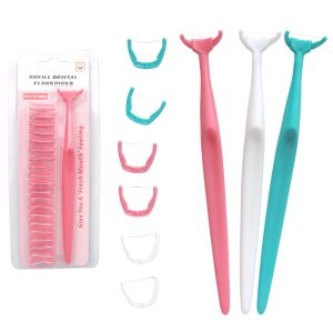 Refillable Dental Floss Picks Kit 1 Handle with 20 Refill Picks Reusable Teeth Cleaning Kit Disposable Floss Heads Long Handle
