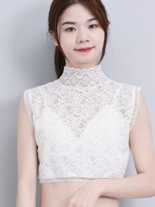 Áo Sơ Mi Ren Cổ Cao Giả Thời Trang Cho Nữ Mùa Thu Đông Cổ Tròn Nhiều Chức Năng Trang Trí Khăn Choàng Viền Ren