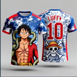 Bandai | Summer 2026 One Piece Luffy "Snake No. 10" Hot-blooded Football Themed 3D Printed Breathable T-shirt Adult Parent-child Top