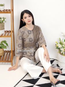 Blouse Batik Wanita Kerja 272 PVG Abu by Batik Sansekerta.id - Baju Atasan Kantor