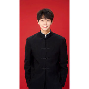 New Chinese Style Mens Shirt Wedding Ceremony Formal Portrait Male Model Traditional Tang Costume Shang Zhong Uniform Loose Fit Polyester Fiber