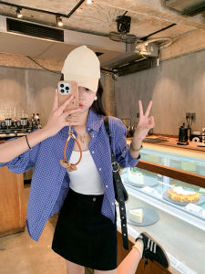 Korean Loose Fitting Casual Blue Checkered Shirt