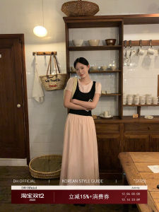 Romantic Full House Dress Large Flower Pattern True Two-Piece Silk Vest Slimming Dress Womens Fashion Set Short Sleeve round Neck