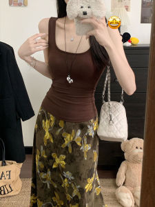 Áo Vest Không Tay Ôm Vừa Vặn Cổ Chữ U Màu Trơn Phong Cách Retro Của Mỹ Dành Cho Nữ Mùa Hè 2025 Áo Vest Khoét Chữ I