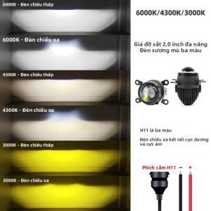 Đèn Sương Mù Bi LED 2.0 3.0 Inch Đa Năng Đèn Pha 12V Chiếu Xa Chiếu Gần 3 Màu Sắc Dành Cho Xe Toyota Honda Kia