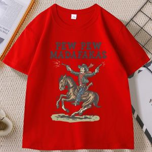 Sanrio | Retro Cowboy T-Shirt Pew Pew Madafakas Tshirt Funny Western Vintage Graphic Tee Cotton Short Sleeve Printed T Shirt Clothes