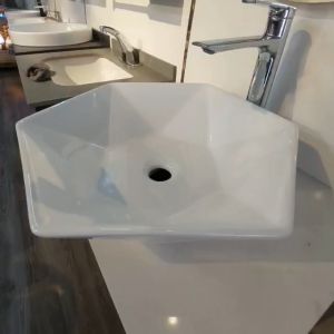Chậu rửa mặt lavabo nghệ thuật đặt bàn LV006 MEN SỨ CAO CẤP CHỐNG Ố MÀU - Kiểu cạnh lục giác độc đáo - Mang phong hiện đại sang trọng