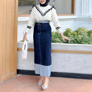 Two Tone Skirt Jeans HQ / Rok Jeans Highwaist Wanita