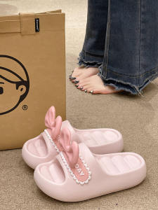 Summer New Butterfly Knot Flat Sandals Womens Indoor Home Bath Room Anti-slip Thick Heel One-Strap Slippers Cute Youth Fashion