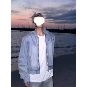 แผ่นรองไหล่สีน้ําเงินเข้มแบบสั้น เดนิม เสื้อแจ็คเก็ต Mens High-End มีสไตล์ CleanFit American Retro เดนิม เสื้อแจ็คเก็ต Youth อินเทรนด์ ฤดูใบไม้ผลิ ฤดูใบไม้ร่วง ฤดูหนาว