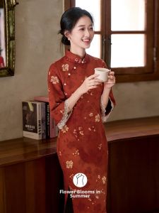 Áo Dài Cheongsam Màu Đỏ Retro Tay Dài