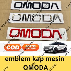 emblem logo kap mesin OMODA hitam merah chrome