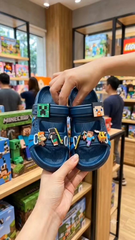 Minecraft Theme Kids 2-in-1 Clog Sandals Boys Summer Outdoor Beach Slippers Detachable Minecraft Jibbitz Charms Non Slip Waterproof Light EVA Closed Toe Children Shoes