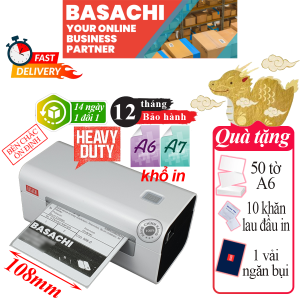 Máy in nhiệt BASACHI D465B dùng in đơn hàng phiếu gửi hàng giấy in nhiệt hóa đơn mã vạch bảo hành 12 Tháng