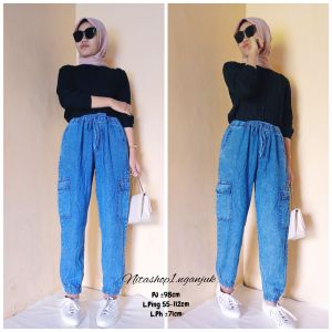 Celana Jogger Cargo Jeans Jumbo Highwaist BB 50-85Kg/Celana Jeans Cargo