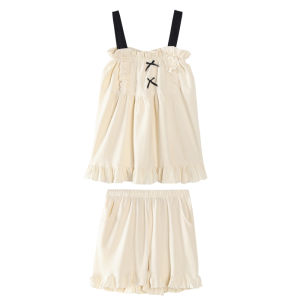 Miiow | Pure Cotton Summer Thin Short Sleeve Sleepwear Womens Style MiiOW Cat Person Home Clothes Set Loose Fit With Strap Outdoor Wear