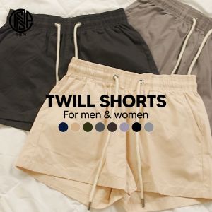 INSPI Twill Shorts for Men with Side Pockets Drawstring Korean Above the Knee Short for Women Plain Beach Outfit Casual Short