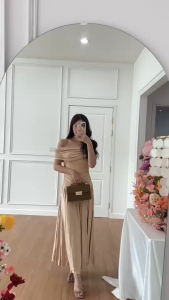 NOOZZSHOP 6211548 แม็กซี่เดรสผ้ายืด ปาดไหล่ชุดไปงาน