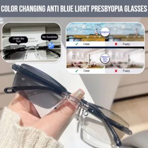 Color Changing Anti Blue Light Presbyopia Glasses  Hd Zoom Smart Reading Glasses Anti Glare Lenses